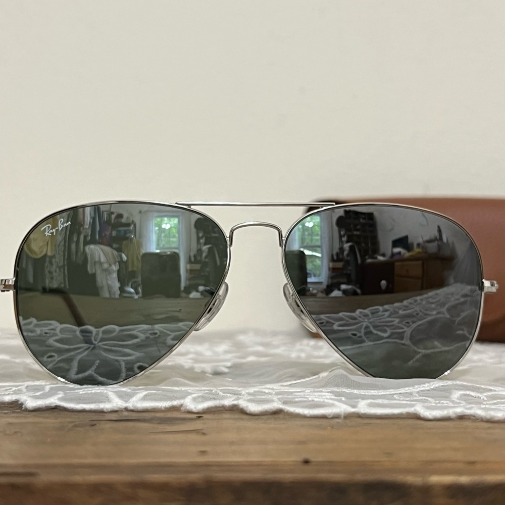 Ray-ban Authentic Aviators Silver Frames Reflective Lens RB 3025 Preppy Luxury - Picture 11 of 16